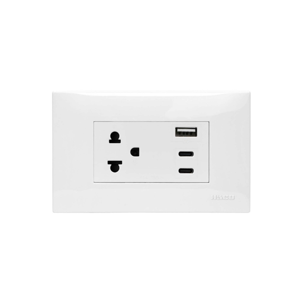 ชุดเต้ารับ 3 ขา พร้อมเต้ารับ USB A/C 16 แอมป์ 250 โวลต์ HACO