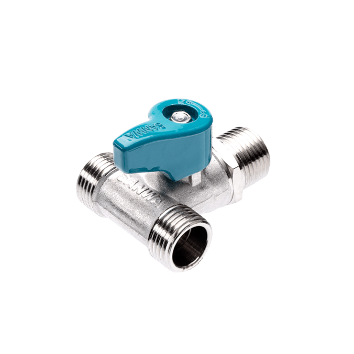 1/2'' SANWA 3-Way Mini Ball Valve, M-M-M Thread